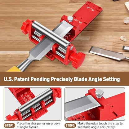 Chisel Sharpening Jig, Wood Honing Guide for Chisels and Planes Width 0.1" to 2.8" with Sharpening Angle Fixture, Angle Gauge from 10° to 45°(With 2 Sharpening Stones) - style: with 2 Sharpening Stones