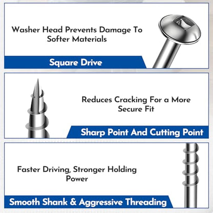 600PCS #8 x 1-1/4" Pocket Hole Screws,Interior Coarse Thread Square Drive Washer Head,Zinc Plated,with 150mm and 75mm Drive Bit - color: White, size: #8x1-1/4"