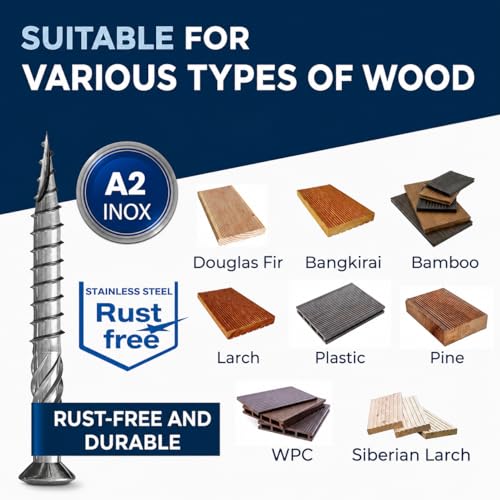 #10-2" | 50 Piece Deck Screws 5 x 50 mm | Perfect for 20 mm Panels | Hardened C1 Stainless Steel | Torx 25 | Exterior Rust Resistant Wood Screws - size: 50 mm ≈ 1.97 in