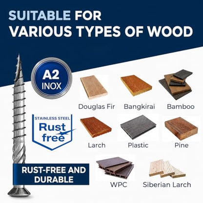 #10-1-5/8" | 25 Piece Deck Screws 5 x 40 mm | Perfect for 16 mm Panels | Hardened C1 Stainless Steel | Torx 25 | Exterior Rust Resistant Wood Screws - size: 40 mm ≈ 1.57 in