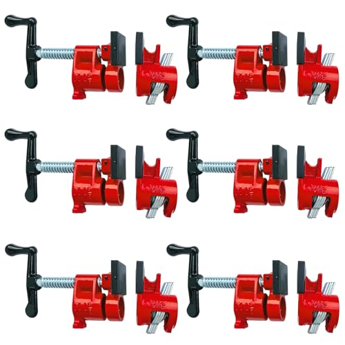 6 Pack 3/4" Pipe Clamps with Pads, Wood Gluing, Cast Iron