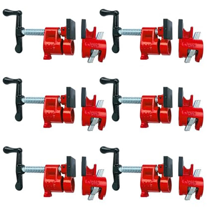 6 Pack 3/4" Pipe Clamps with Pads, Wood Gluing, Cast Iron