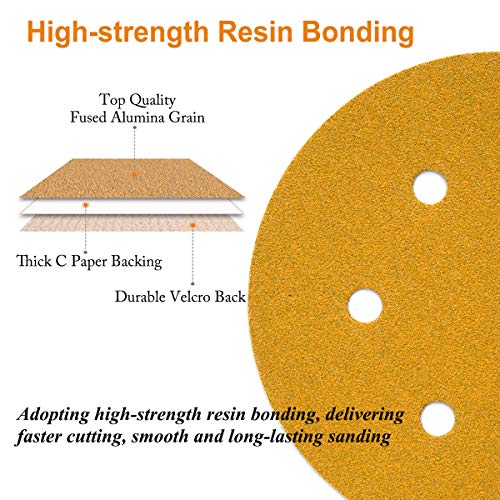 6-Inch 6-Hole Hook and Loop Gold Sanding Discs 60-Grit, 100-Pack