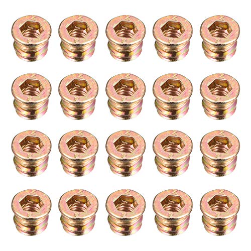 uxcell Wood Furniture M6x10mm Threaded Insert Nuts Interface Hex Socket Drive 20pcs - size: M6x10mm