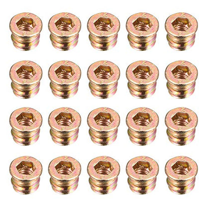 uxcell Wood Furniture M6x10mm Threaded Insert Nuts Interface Hex Socket Drive 20pcs - size: M6x10mm