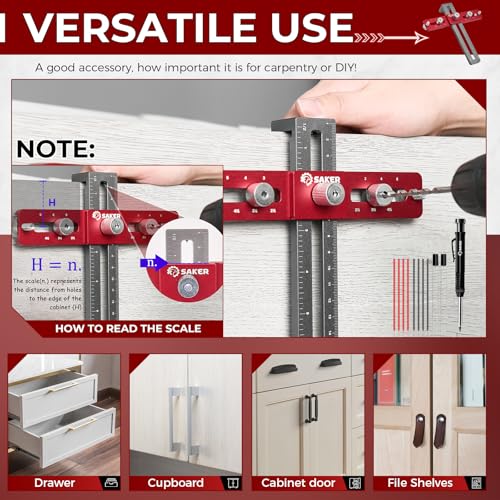 Saker Cabinet Hardware Jig, Cabinet Handle Doweling Template Tool - size: 5" Jig Saw with pencil