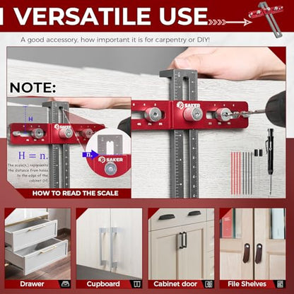 Saker Cabinet Hardware Jig, Cabinet Handle Doweling Template Tool - size: 5" Jig Saw with pencil