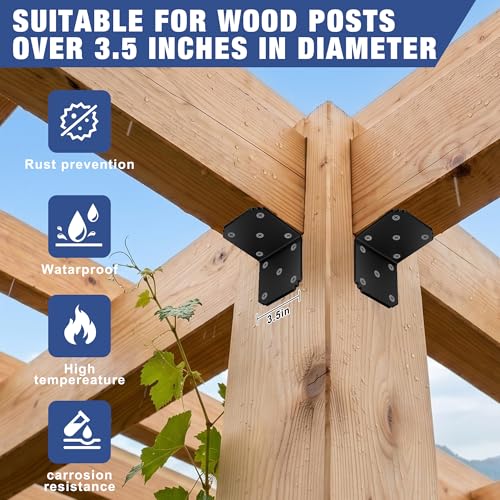 4"x4"x3.5" L Bracket for Wood,90 Degree Pergola Post Brackets,Black,8 Pack - color: 4 x 4 x 3.5-8PCS