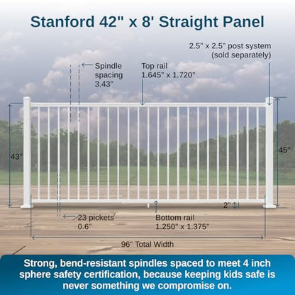 Weatherables 42 in. H x 8 ft. W Stanford Deck Railing Kit – Aluminum Porch & Balcony Railing Kit with White Powder-Coated Finish, Adjustable Outdoor Hand Rail System - size: 42 in. Height, style: 8 ft. Straight