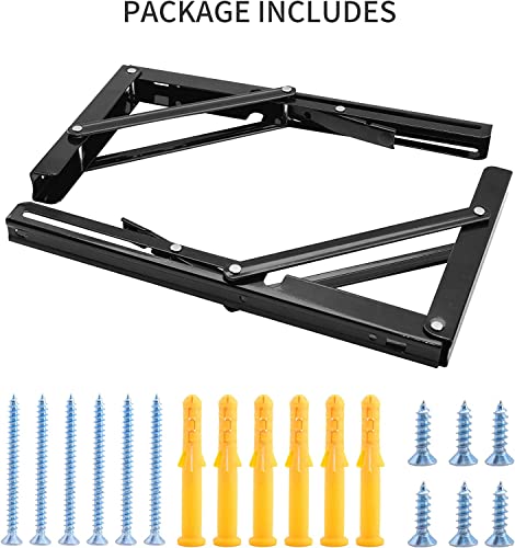 YUMORE 16 Inch Folding Shelf Bracket, Heavy Duty L Bracket, Black, 2 Pack - color: Black, size: 16 Inch