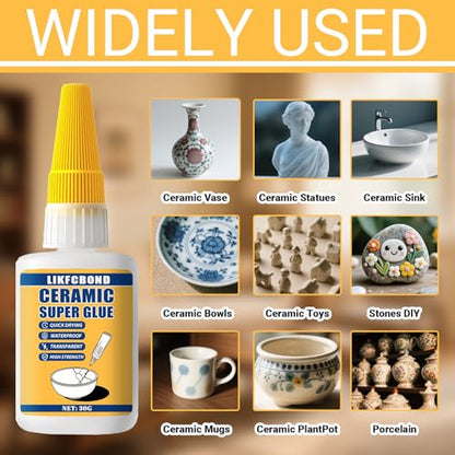 Super Glue for Ceramic Repair 30g, Porcelain Adhesive Waterproof - style: Ceramic