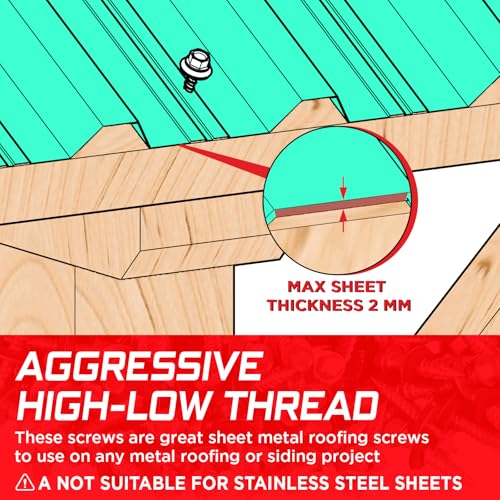 #10 x 1 Metal Roofing Screws with EPDM Washer, Hex Head Self Drilling Roof Screws, Zinc Plated, 150 Pack - size: #10 x 1"