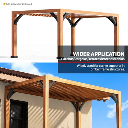 Q235-Steel Integrated Arc 45 Degree Pergola Support Bracket 4''x4''（Actual Tube Dia: 3.2''x 3.2''） Heavy Duty 4Pack - size: 3.2”x3.2”-Fixed Angle