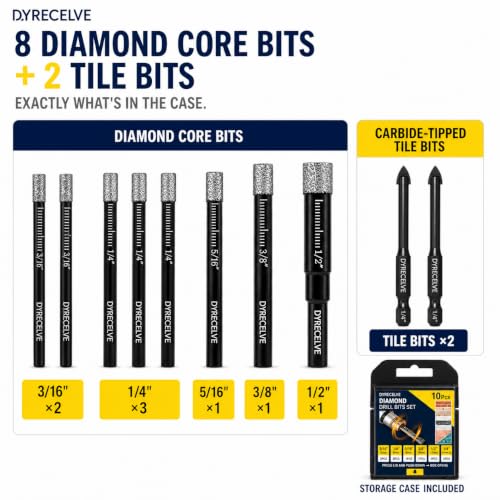DYRECELVE Dry Diamond Drill Bits for Ceramic, Tile Drill Bits, 10-Piece Set - style: Diamond Drill Bits Set