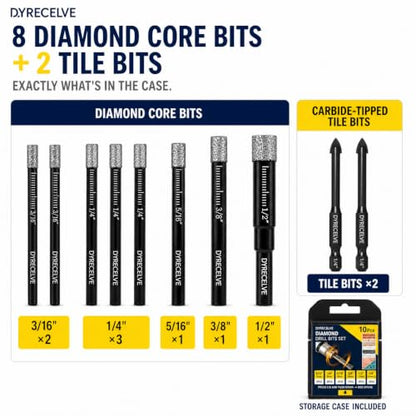 DYRECELVE Dry Diamond Drill Bits for Ceramic, Tile Drill Bits, 10-Piece Set - style: Diamond Drill Bits Set
