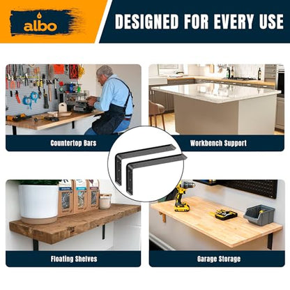 ALBO 12 Inch Countertop Brackets, 2 Pack Heavy Duty Steel L Brackets, Black - size: 12 Inch, style: Standard Duty