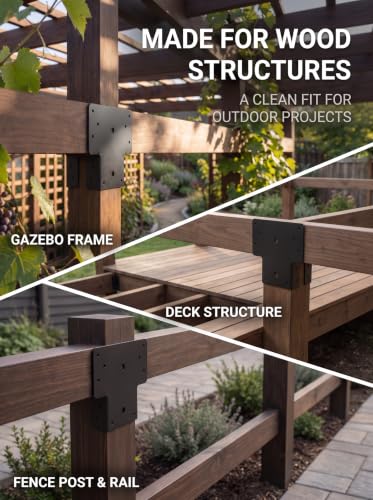 6x6 T-Shaped Column Beam Connectors Multi-Use Brackets for Pergolas - color: Black-6x6