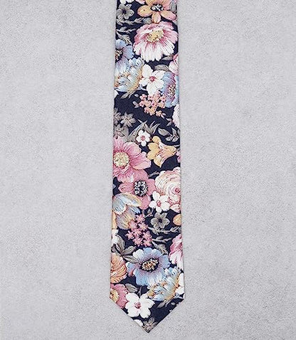 Cotton 2.5-Inch Skinny Floral Tie and Pocket Square Set for Men - color: 01