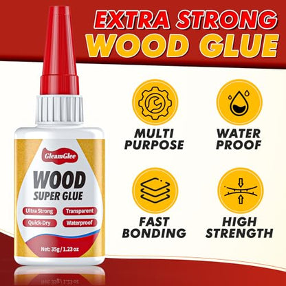 Super Glue for Wood 1.23oz, Strong Waterproof Clear Fast-Drying Adhesive