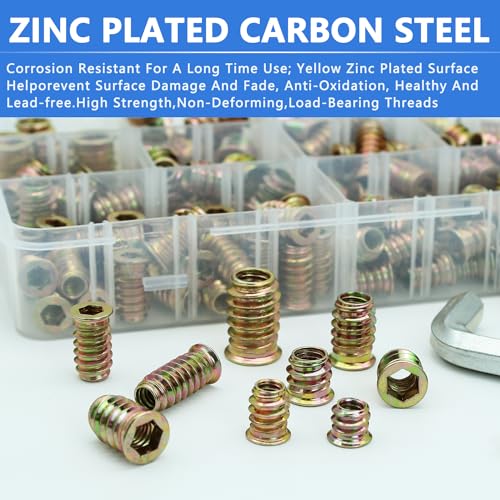 Threaded Inserts 170 PCS, 10 Sizes Assortment Kit for Wood Furniture - size: 170 PCS