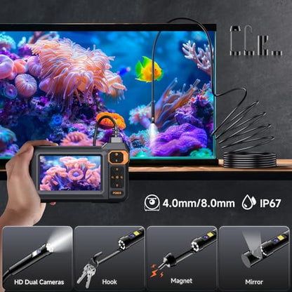 Dual Lens Endoscope Camera with Light, 4.3" 1080P HD Inspection Camera - size: 4.3in
