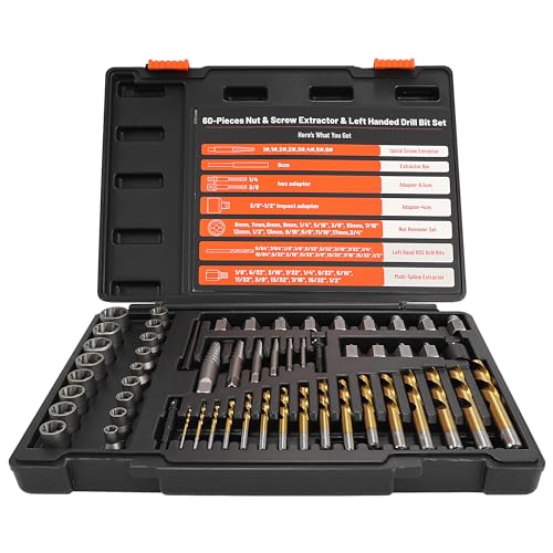 56Pcs Spiral Screw Extractor Set, Left Hand Drill Bit Set Easy Out - size: 56pcs