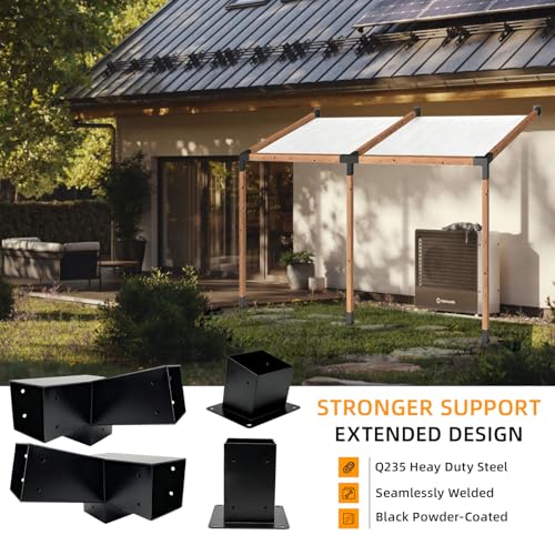 6Pcs 30° Lean Pergola Kit 4x43-Way Slanted Pergola Roof Bracket,Post Base-Angled 4x4 Wood Post Bracket DIY Gazebo Brackets-Hardware Kit for Outdoor Wood Beam Post Sunroom Carport Cabin.