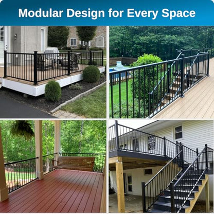 Weatherables 36 in. H x 8 ft. W Stanford Stair Railing Kit – Aluminum Porch & Deck Railing Kit with Black Powder-Coated Finish, Adjustable Outdoor Hand Rail Kit - size: 36 in. Height, style: 8 ft. Stair