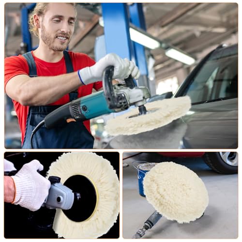 Tallew 6 Pcs Wool Buffing Pads Hook Loop for Drill Polisher, 7 Inch - size: 7 Inch