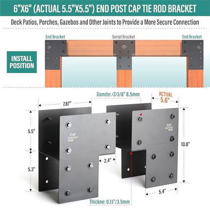 4 Pack 6x6 Post Anchor Connector, Heavy Stainless Steel End Post Cap Tie Brackets for Decks, Porches, Gazebos, etc Wood Post and Beam Anchor Connector (Black) - size: End 6"x6"(Actual 5.5"x5.5")