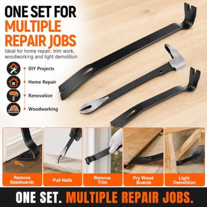 Lytool 3 Pcs Nail Puller & Cats Paw Pry Bar Set for Woodworking (9,10,15")