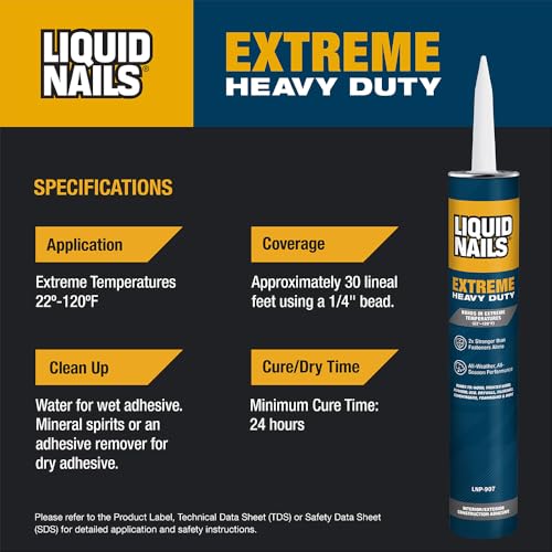 Liquid Nails Extreme Heavy Duty 28 oz. White Latex-Based Construction Adhesive, 12 Pack - color: White, size: 28 Ounce (Pack of 12), style: Extreme Heavy Duty