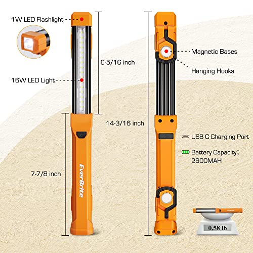 EverBrite 1000LM Work Light, Rechargeable Magnetic Flashlight, Orange - color: Orange
