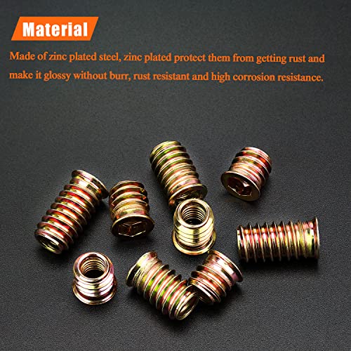 5/16-18 Threaded Inserts, Wood Inserts, Steel Threaded Inserts for Wood Furniture Screw, HELIFOUNER 100 Pieces 5/16"-18 x 13mm/15mm/20mm/25mm Threaded Inserts Kit with Hex Wrench - size: 5/16"-18 Assortment Kit