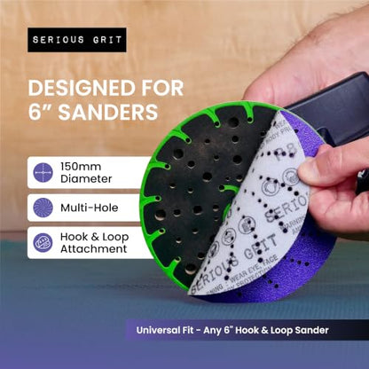 Serious Grit - 6-Inch P80-P220 Ceramic Multi-Hole Sanding Discs - 50 Pack - size: Mixed Grit