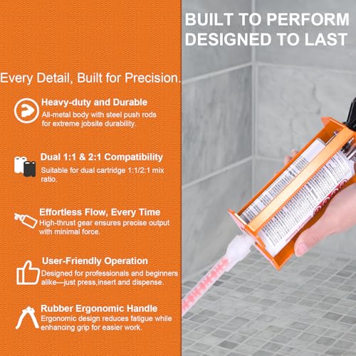 Epoxy Gun Dual Component 200ml – Manual 1:1 & 2:1 Ratio Adhesive Applicator for Epoxy, Urethane, Acrylic,High-Thrust 2-Part Adhesive Gun for Panel Bonding, Structural & Plastic Repair,Orange - size: 200 ml/215 ml (1:1, 2:1)