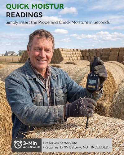 Hay Moisture Tester with 20" Reinforced Probe, Digital Hay Moisture Meter with Temperature Reading for Alfalfa, Hay Bales, Square and Round Bales, Carry Bag Included,Black