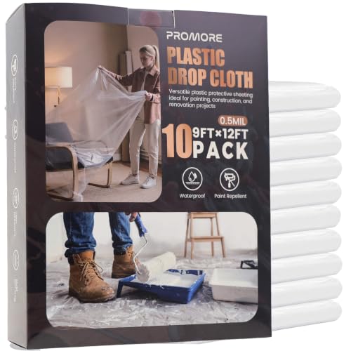 Plastic Drop Cloth (10 Pack), 12 x 9 Ft, Disposable Painter's Sheeting - size: 0.5mil-10Pack