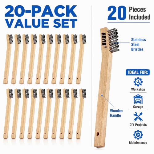 HOYIN 20 Pack Wire Brush, 8 Inch Hand Wire Brush with Beech Wood Handle