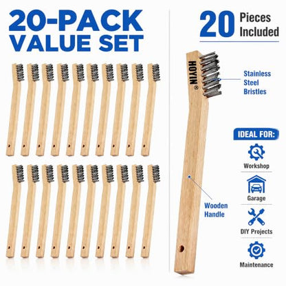 HOYIN 20 Pack Wire Brush, 8 Inch Hand Wire Brush with Beech Wood Handle