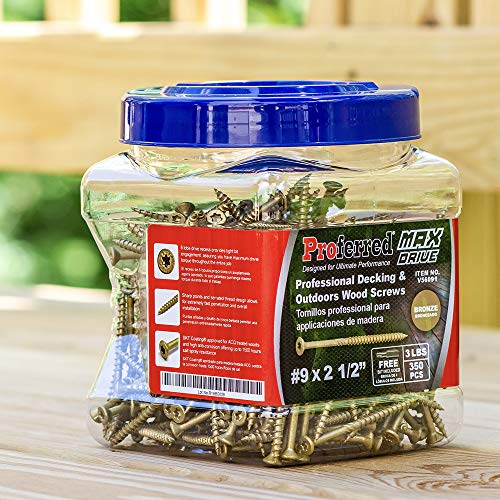 V56091 Professional Decking & Outdoors Wood Screws, 6-Lobe Bronze SKT Coating - 1500 Hour Salt Spray, Size Options in #8, 9, and #10, Lengths 2", 2.5", 3", 3.5", and 4" - size: #9 X 2-1/2", style: Bronze SKT Coating