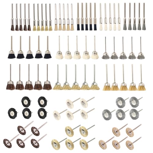 5 pcs of 18 Kinds Wheel Brushes Polishing Buffing Rust Removing Abrasive Cleaning Buff Bit Pen/Bowl/T Shape Nylon/Horsehair/Pig Hair/Wool/Brass/Stainless Steel Wire Total 90 pcs