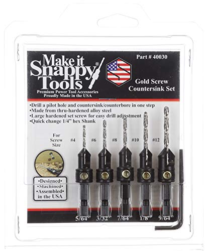 Snappy 5pc Gold Screw Countersink Drill Bit Set 5/64-9-64" USA