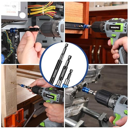 WORKPRO 3-Piece Drill Bit Extension Set, 2-3/8", 4", 6" - size: 2-3/8", 4", 6"