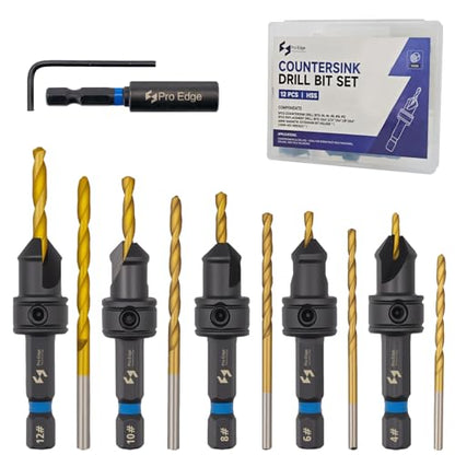 12PCS Countersink Drill Bit Set, #4, #6, #8, #10, #12 with 5 Wood Drill Bit - size: 4#-12#