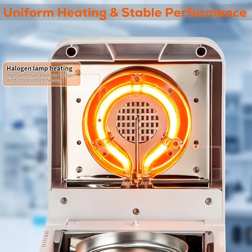Halogen Moisture Analyzer 120g/0.001g 0.01%, 5" Touch Screen, Halogen Heating, Built-in Database, RS232 Interface for Laboratory & Industrial Use, 110V