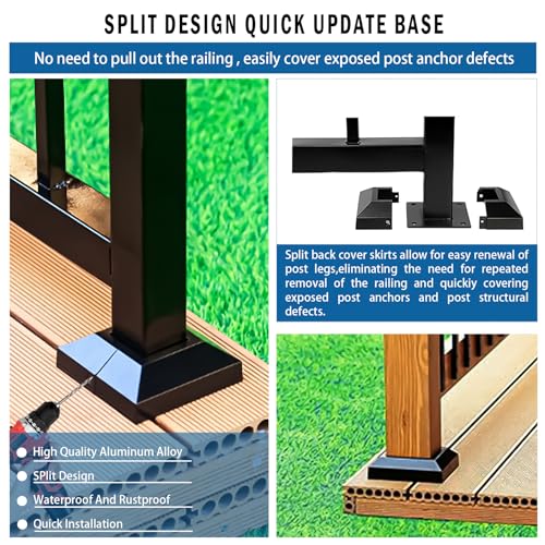 Post Cover Plate for 2" Floor Flange, 2-Piece, Flange Base Shoe for Railings, Post Skirt Cover, Black