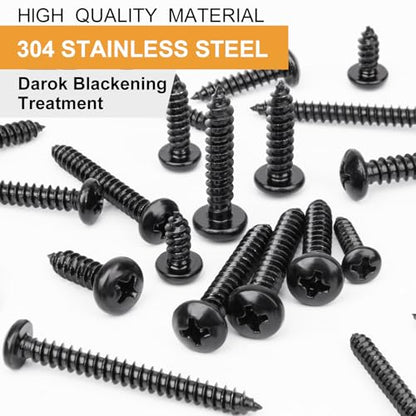 VIGRUE 410Pcs Stainless Steel Black Wood Screws Set #4#6#8#10 Phillips Pan Head Sheet Metal Screws Self Tapping Wood Screws Assortment Kit, Length 1/4" to 1-1/2" - style: 410PCS #4#6#8#10 Stainless Steel Black Pan Head