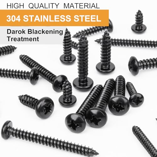 VIGRUE 410Pcs Stainless Steel Black Wood Screws Set #4#6#8#10 Phillips Pan Head Sheet Metal Screws Self Tapping Wood Screws Assortment Kit, Length 1/4" to 1-1/2" - size: 410PCS #4#6#8#10 Stainless Steel Black Pan Head
