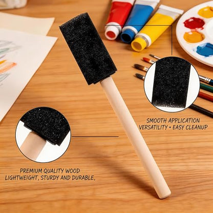 100 Pcs Foam Paint Brushes, Wooden Handle Sponge Brushes, 1 Inch - size: 100 Pcs